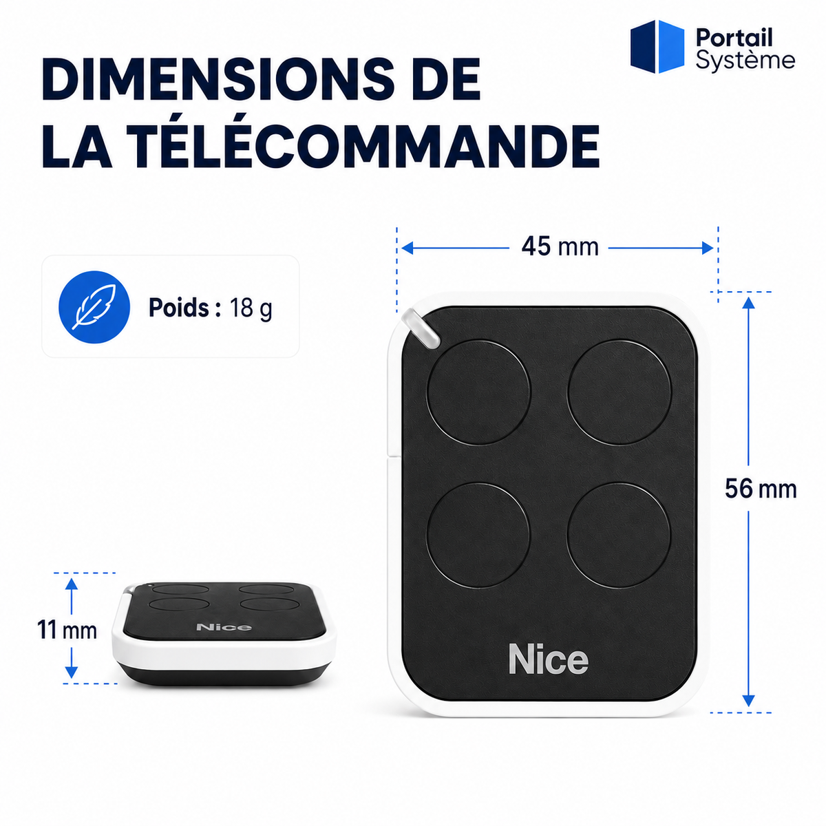 Dimensions de la télécommande Nice ON4E